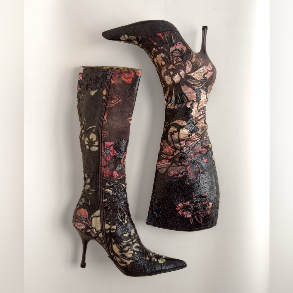 Authentic Vintage Roberto Cavalli Floral Leather Print Boots